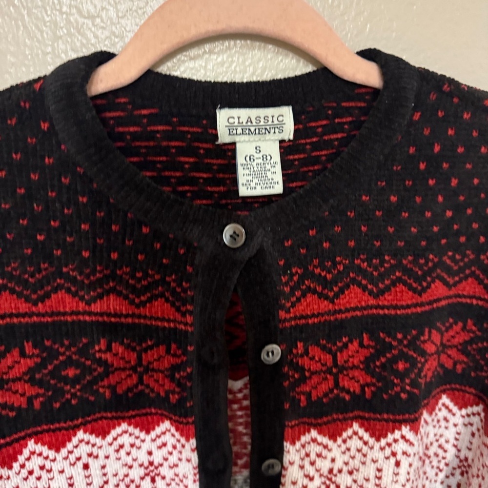 Classic Elements Black & Red Fair Isle Cardigan - Picture 3 of 6